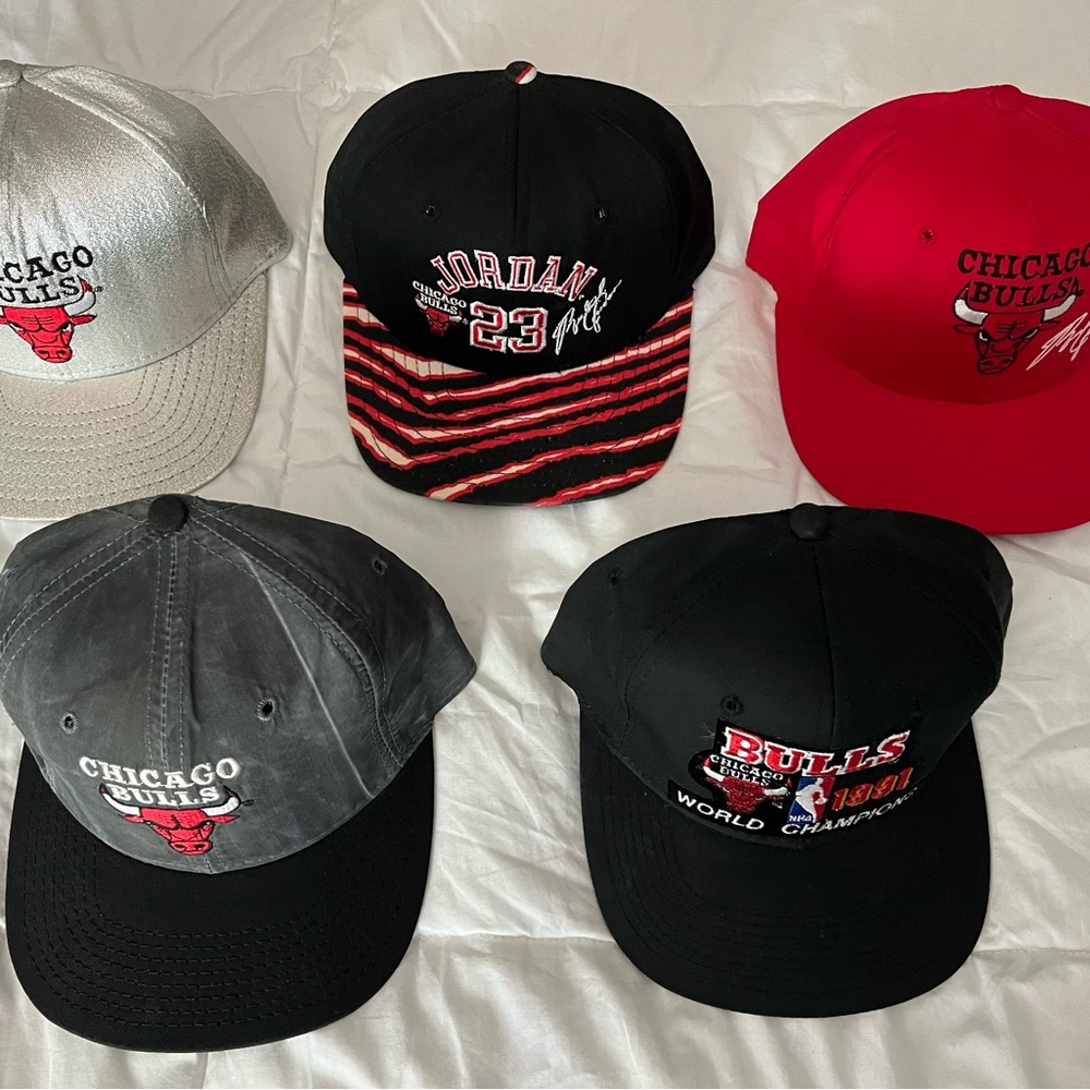 Vintage Chicago Bulls Basketball AJD Snapback Hat Cap Silver Made in USA NWOT - Picture 5 of 6